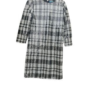 DRAPER JAMES Sequin Sheath 3/4 Sleeve Plaid Black White Holiday Dress Size16 NWT